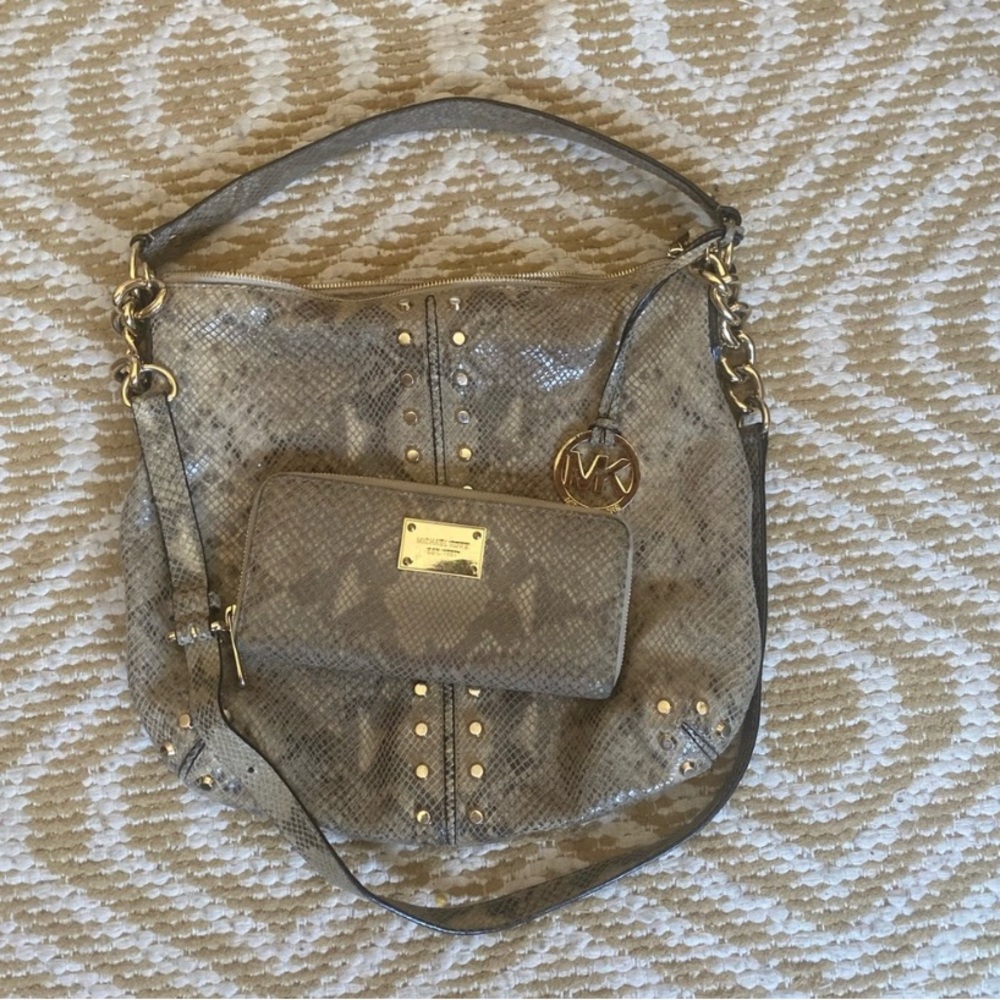 Michael Kors large crossbody leather snake print bag and Wallet